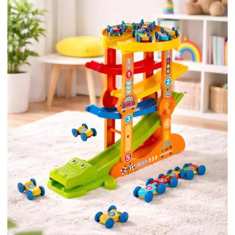 LEAN TOYS Coccodrillo Pista Auto Scivolo Bilancia 5 Livelli