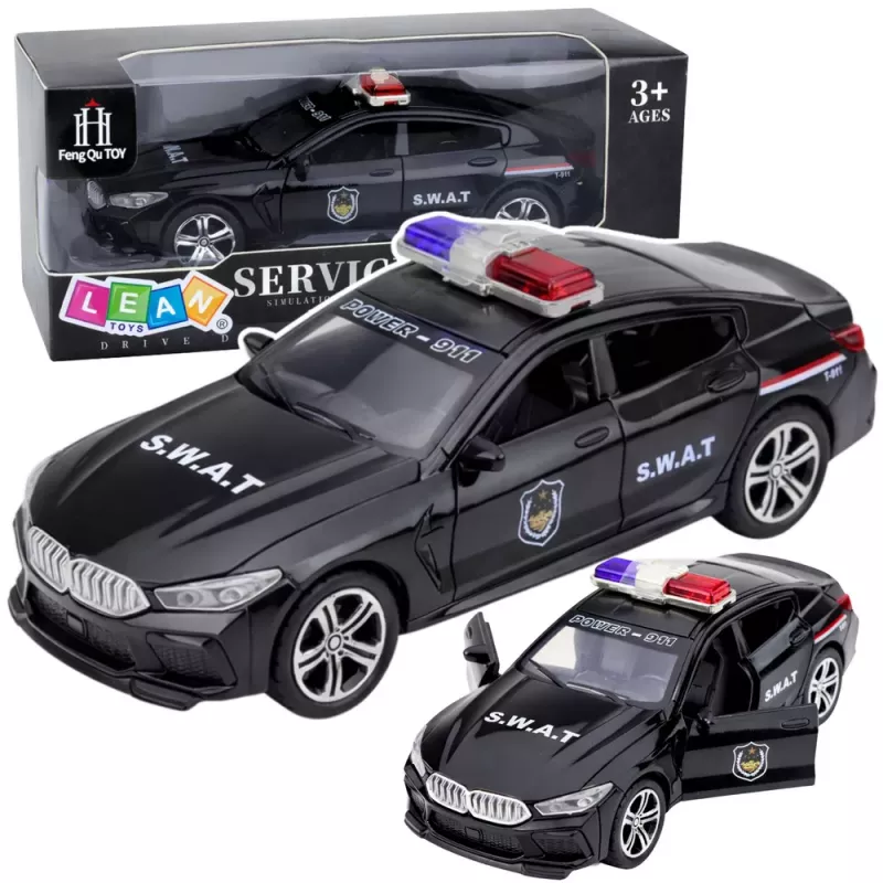 LEAN TOYS Auto Unità Speciale SWAT Porte Apribili Trazione Luci Suoni Nero