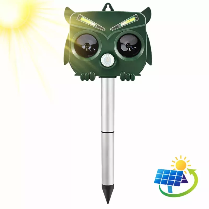 LEAN Dissuasore solare a forma di gufo con sensore di movimento, ultrasuoni e LED