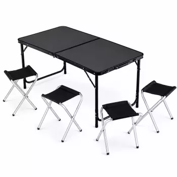 LEAN Set mobili da campeggio tavolo pieghevole 4 sgabelli nero valigia