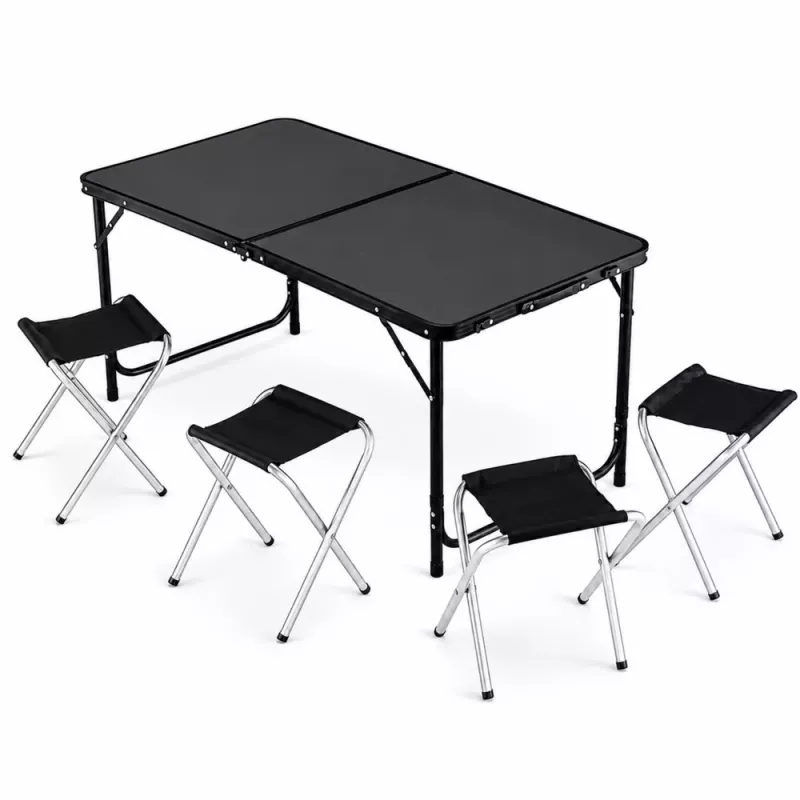 LEAN Set mobili da campeggio tavolo pieghevole 4 sgabelli nero valigia
