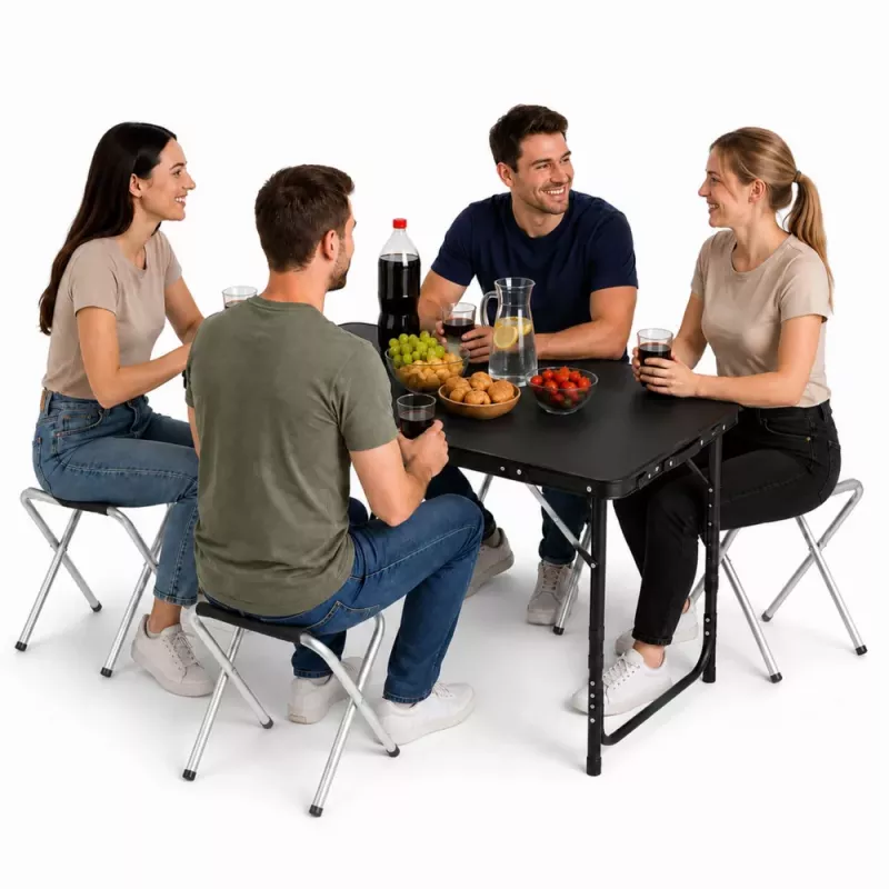 LEAN Set mobili da campeggio tavolo pieghevole 4 sgabelli nero valigia