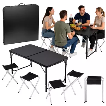 LEAN Set mobili da campeggio tavolo pieghevole 4 sgabelli nero valigia