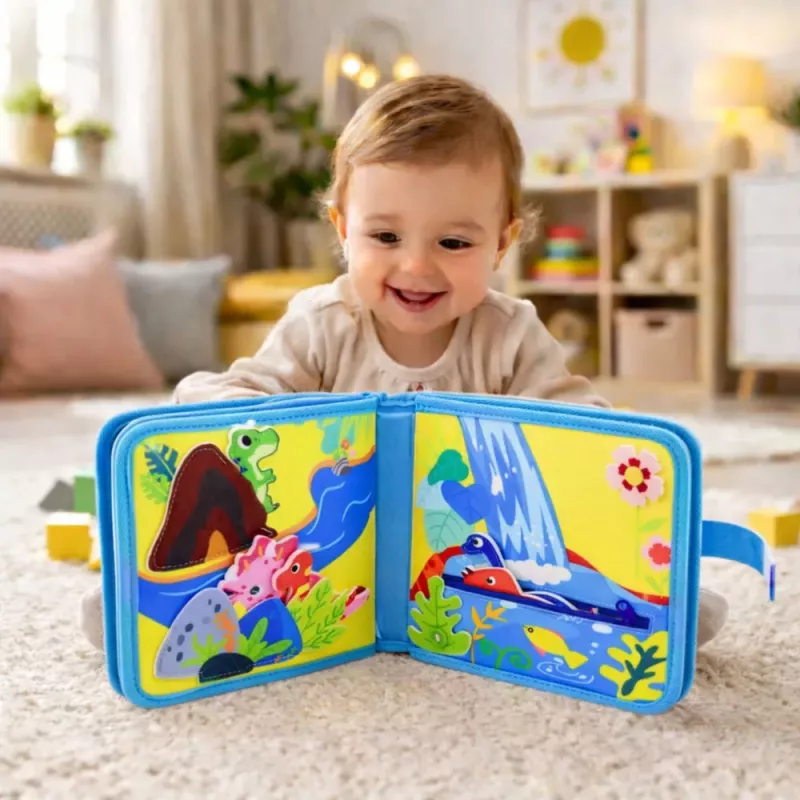 LEAN TOYS Libro sensoriale educativo 3D in feltro dinosauri