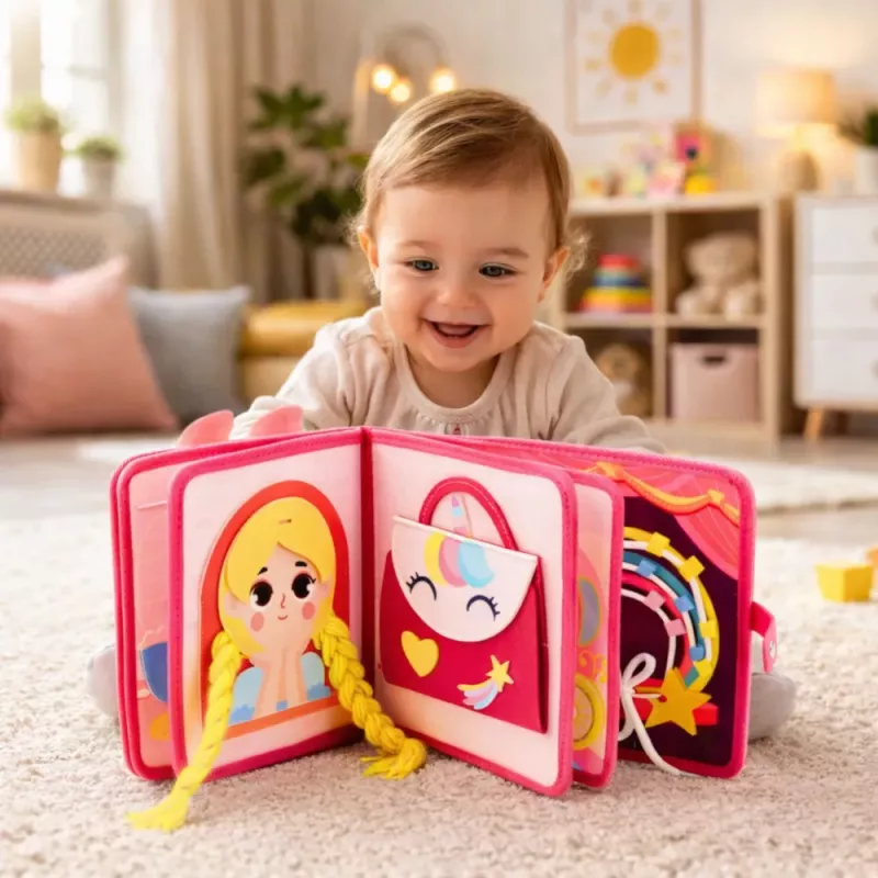 LEAN TOYS Libro sensoriale educativo 3D in feltro principessa rosa