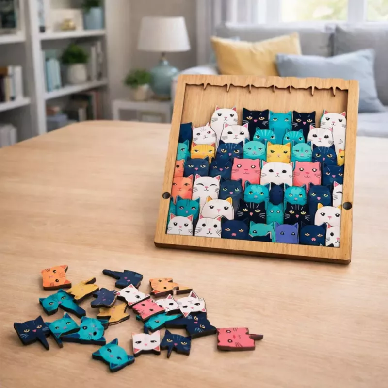 LEAN TOYS Puzzle in legno Gattino Gioco educativo Puzzle con cornice e sacchetto 62 pezzi