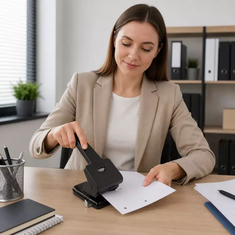 LEAN Perforatore da ufficio manuale a due fori in metallo, 65 fogli, nero