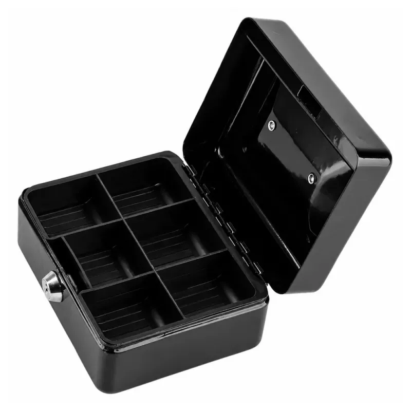LEAN Cassetta di sicurezza in metallo piccola con chiusura a chiave nera 13x10 cm