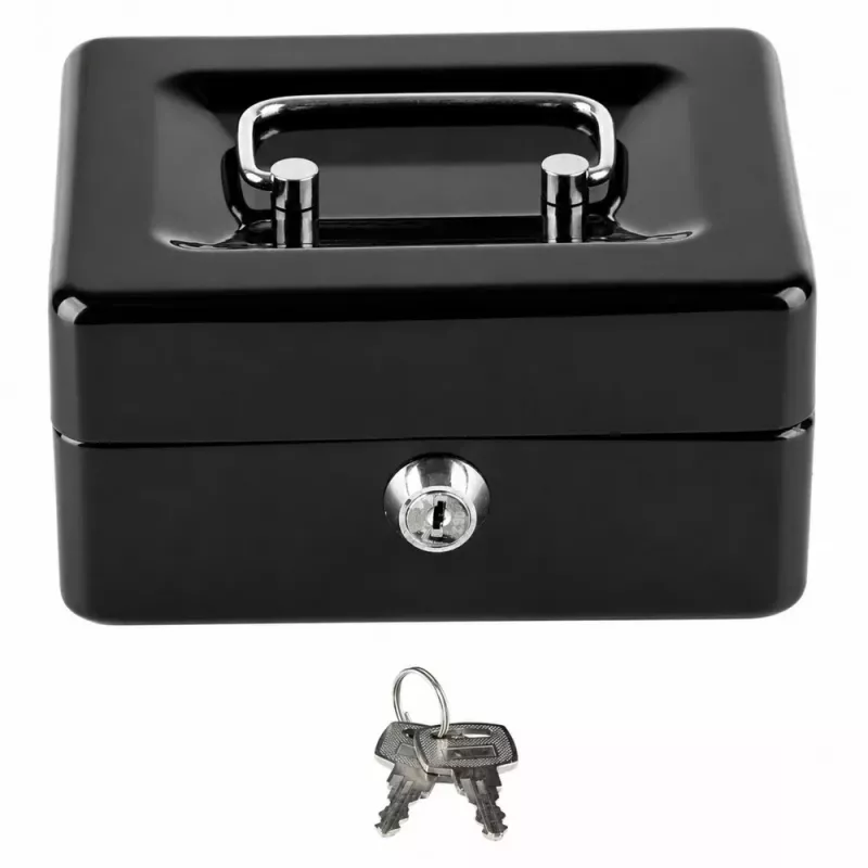 LEAN Cassetta di sicurezza in metallo piccola con chiusura a chiave nera 13x10 cm