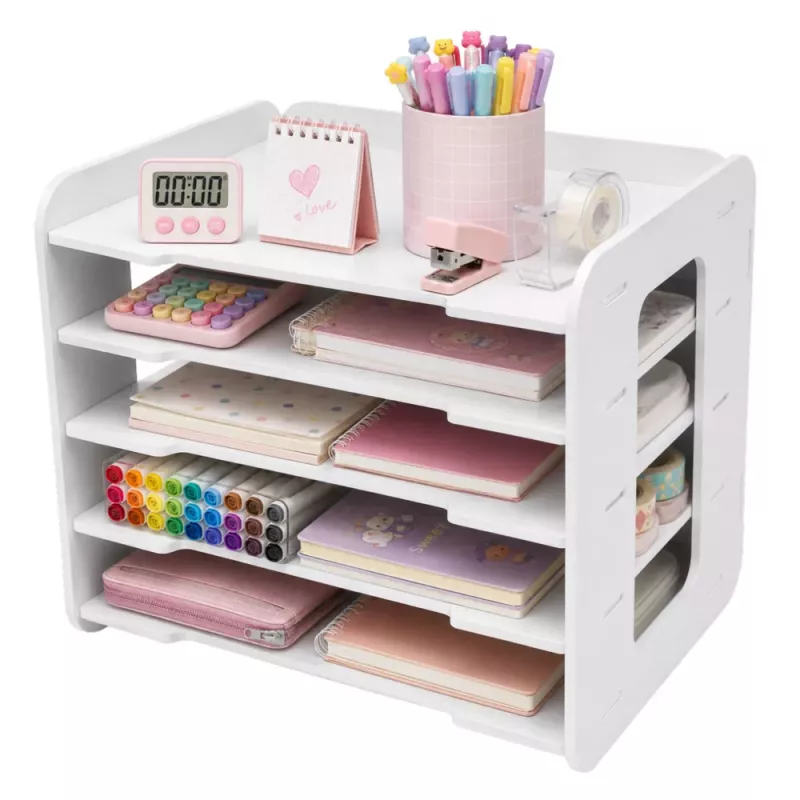 LEAN TOYS Organizer da scrivania in legno, ripiani per documenti A4, bianco