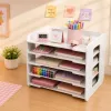 LEAN TOYS Organizer da scrivania in legno, ripiani per documenti A4, bianco