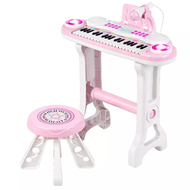 LEAN TOYS Pianoforte-Organo elettronico per bambini con sgabello, microfono, MP3 - rosa