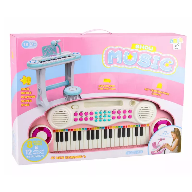 LEAN TOYS Pianoforte-Organo elettronico per bambini con sgabello, microfono, MP3 - rosa