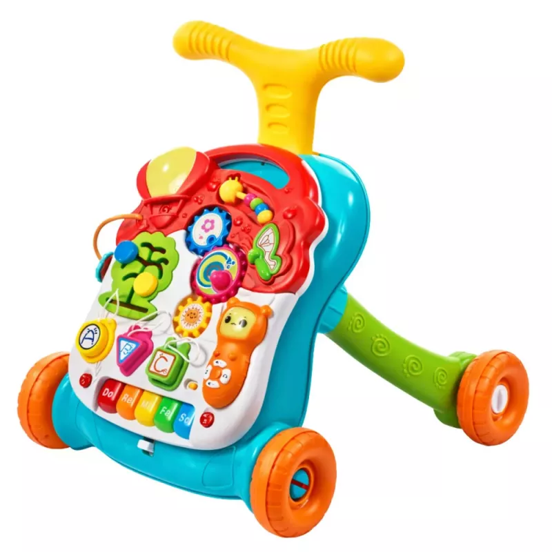 LEAN TOYS Girello educativo da spingere Tavolo Pannello interattivo 5 in 1 multicolore