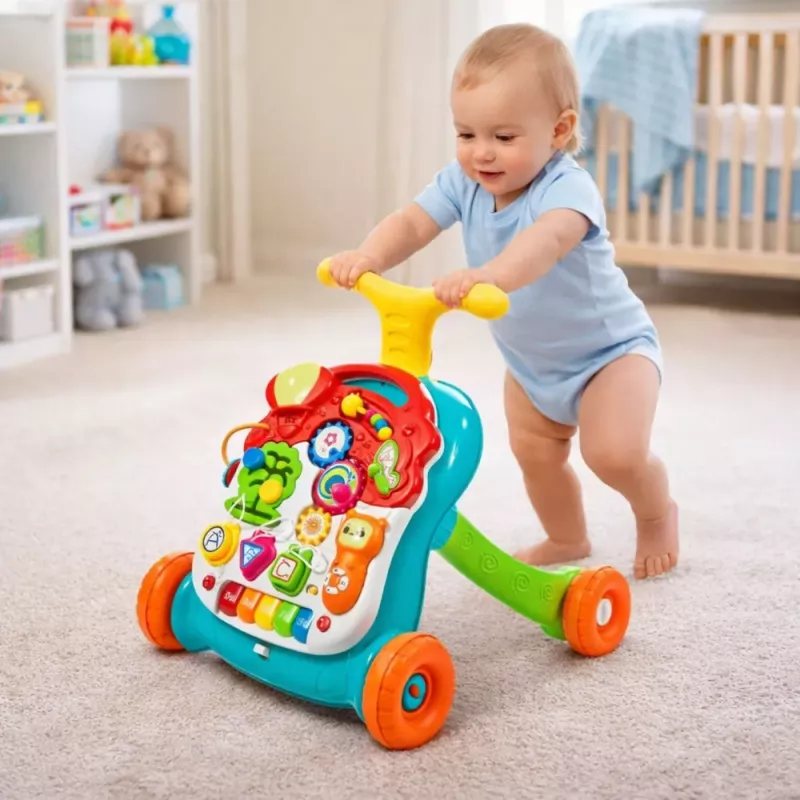LEAN TOYS Girello educativo da spingere Tavolo Pannello interattivo 5 in 1 multicolore