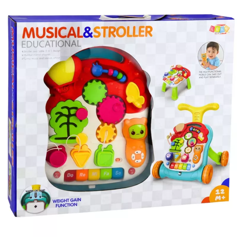 LEAN TOYS Girello educativo da spingere Tavolo Pannello interattivo 5 in 1 multicolore