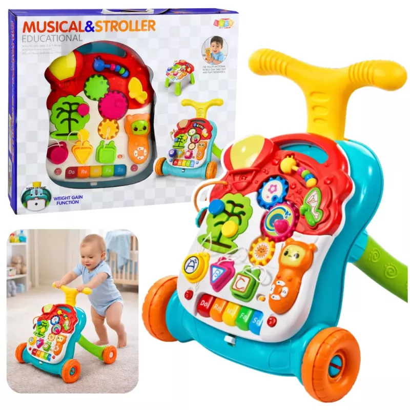 LEAN TOYS Girello educativo da spingere Tavolo Pannello interattivo 5 in 1 multicolore