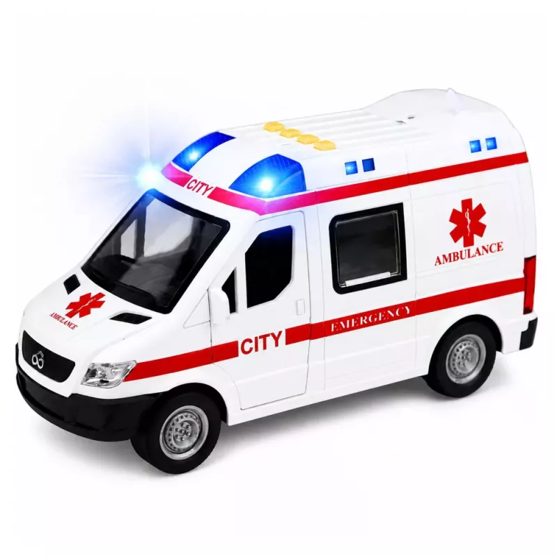LEAN TOYS Ambulanza barella trazione luci suoni bianca 1:10