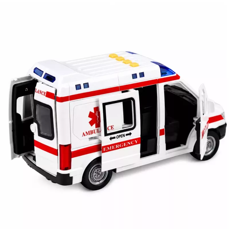 LEAN TOYS Ambulanza barella trazione luci suoni bianca 1:10