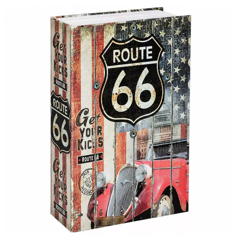 LEAN TOYS Cassaforte libro con chiave piccola cassetta di sicurezza Route 66