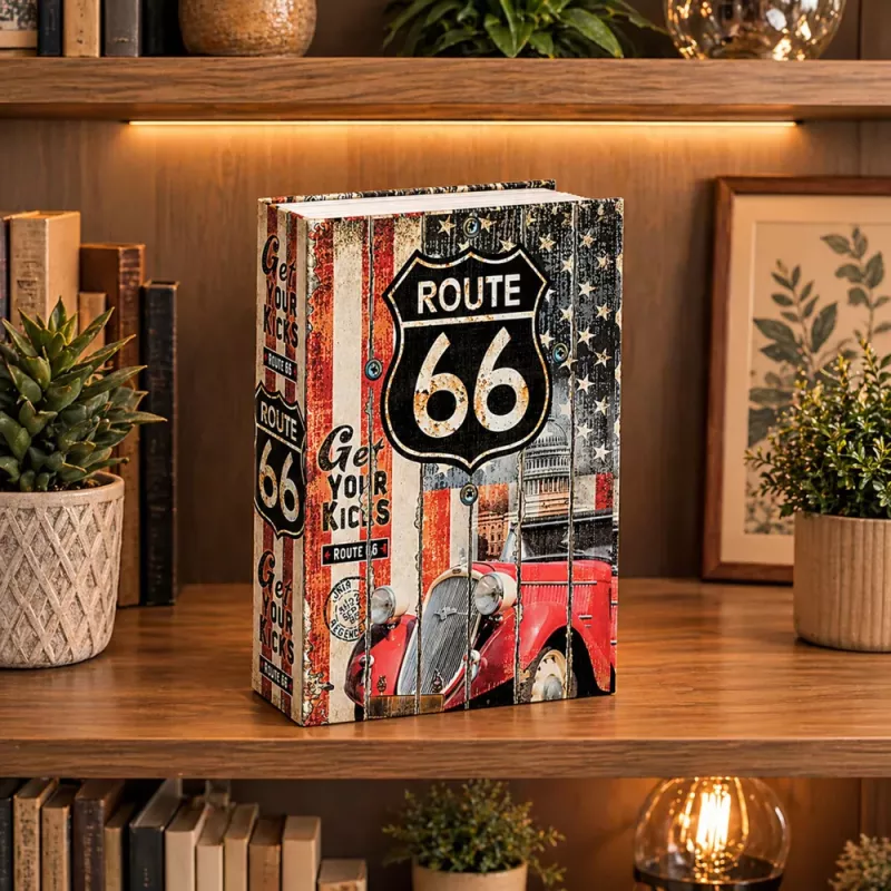 LEAN TOYS Cassaforte libro con chiave piccola cassetta di sicurezza Route 66