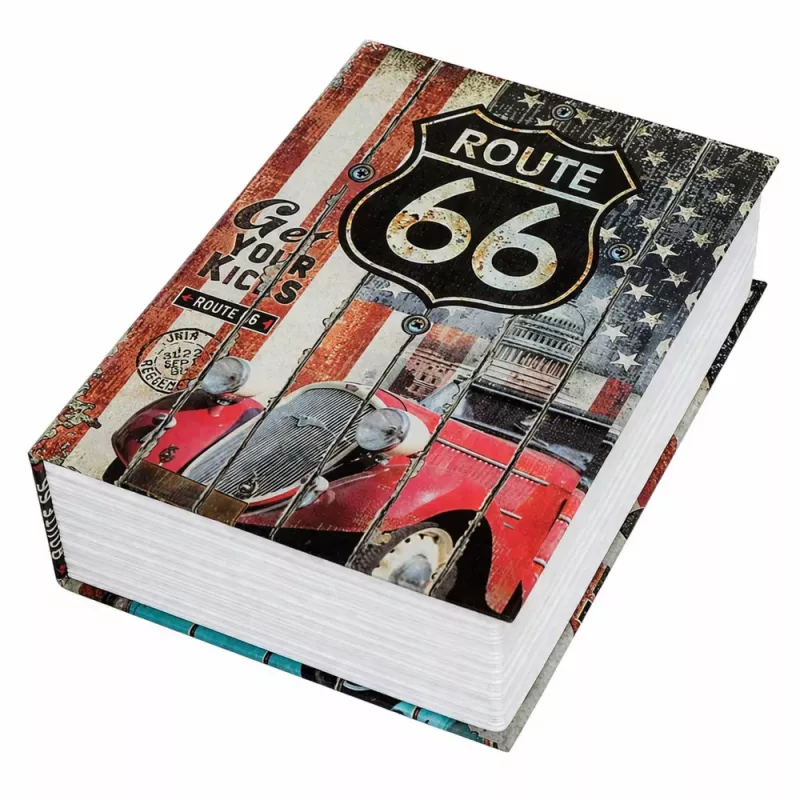 LEAN TOYS Cassaforte libro con chiave piccola cassetta di sicurezza Route 66
