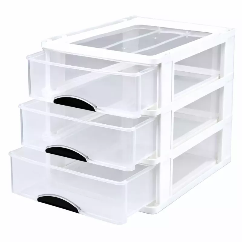 LEAN Organizer multifunzione 3 cassetti contenitore in plastica bianco