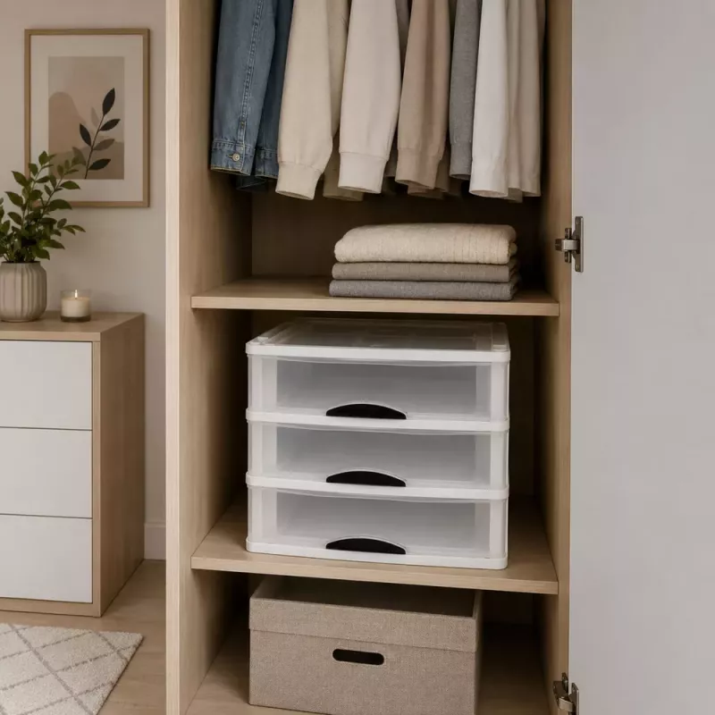 LEAN Organizer multifunzione 3 cassetti contenitore in plastica bianco