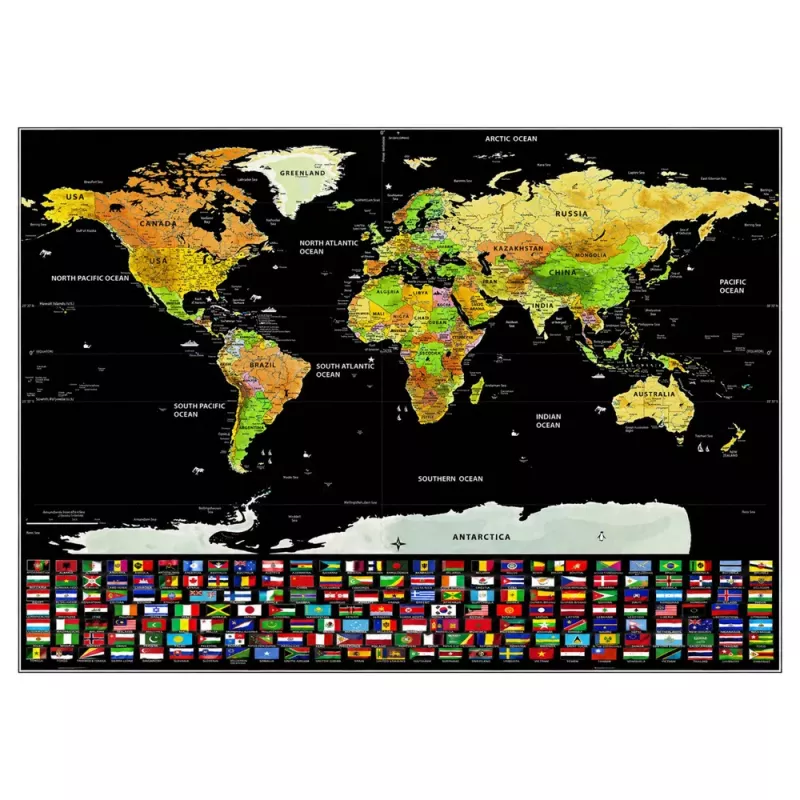 LEAN Poster gratta e scopri mappa del mondo per viaggiatori 82 x 59 cm