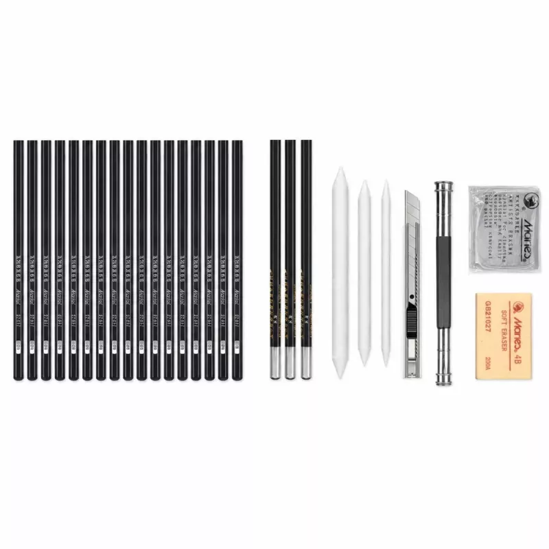 LEAN Set professionale da disegno matite da schizzo accessori valigetta 31 pz.