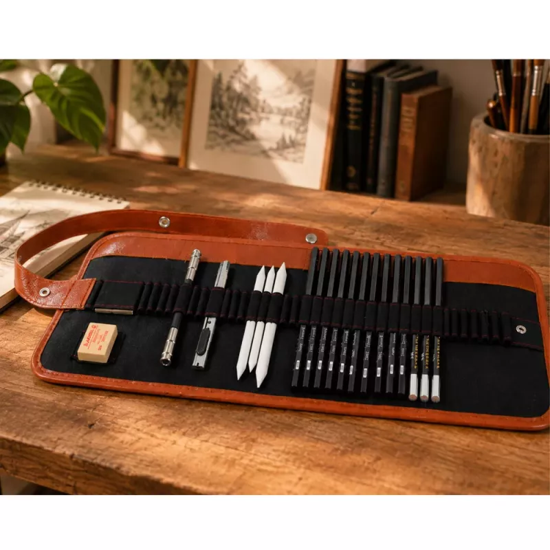 LEAN Set professionale da disegno matite da schizzo accessori valigetta 31 pz.