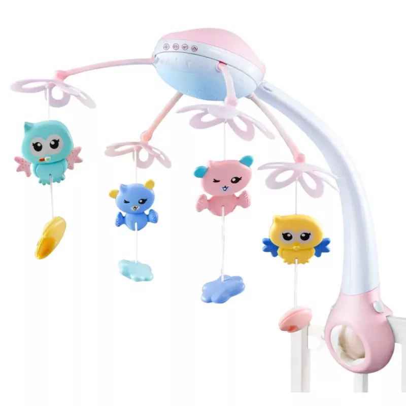 LEAN TOYS Giostrina per culla proiettore 2 in 1 melodie suoni di animali telecomando rosa