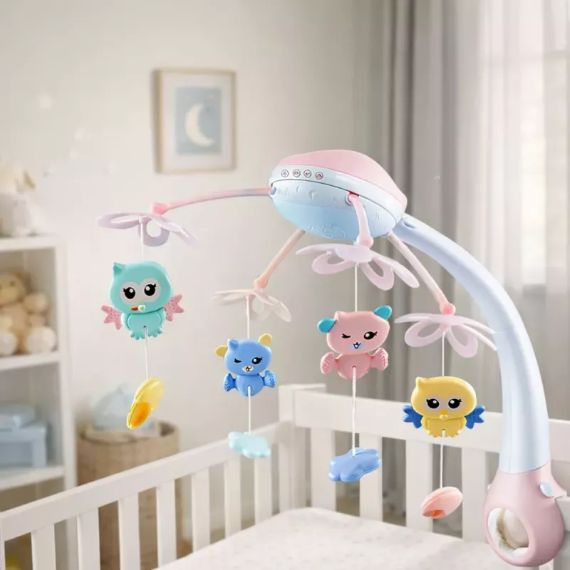LEAN TOYS Giostrina per culla proiettore 2 in 1 melodie suoni di animali telecomando rosa
