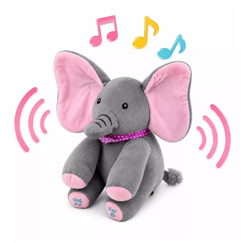 LEAN TOYS Peluche elefante interattivo muove le orecchie suona melodie gioco cucù