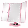 LEAN specchio cosmetico LED pieghevole ingrandente touch rotante rosa