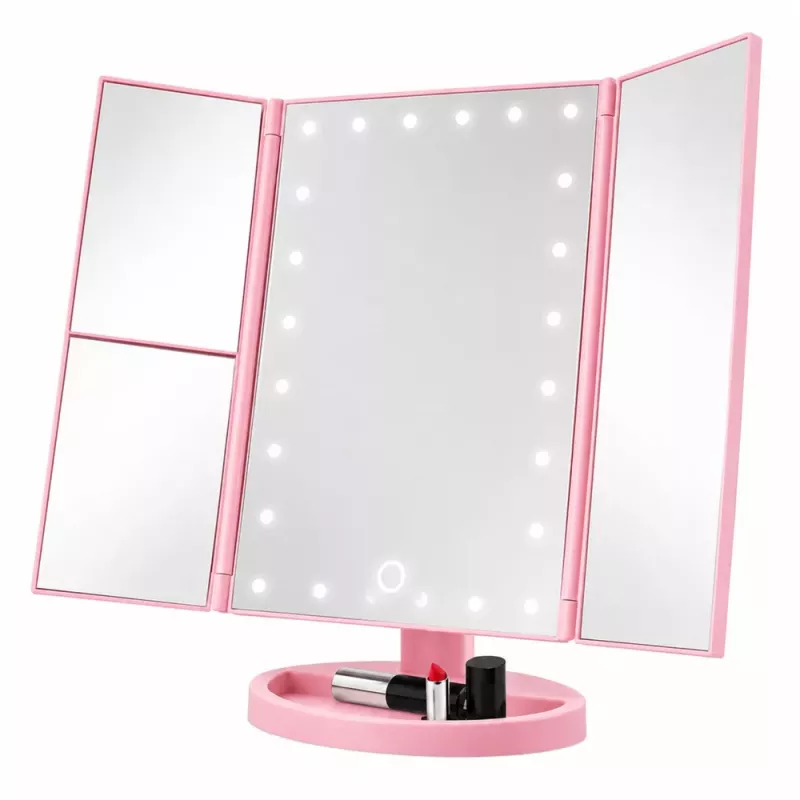 LEAN specchio cosmetico LED pieghevole ingrandente touch rotante rosa