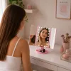 LEAN specchio cosmetico LED pieghevole ingrandente touch rotante rosa