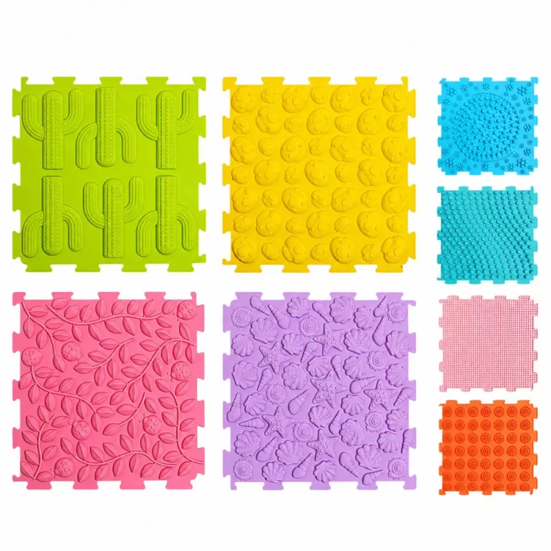 LEAN TOYS tappetino puzzle sensoriale in silicone percorso sensoriale multicolore 25 cm 12 pz.