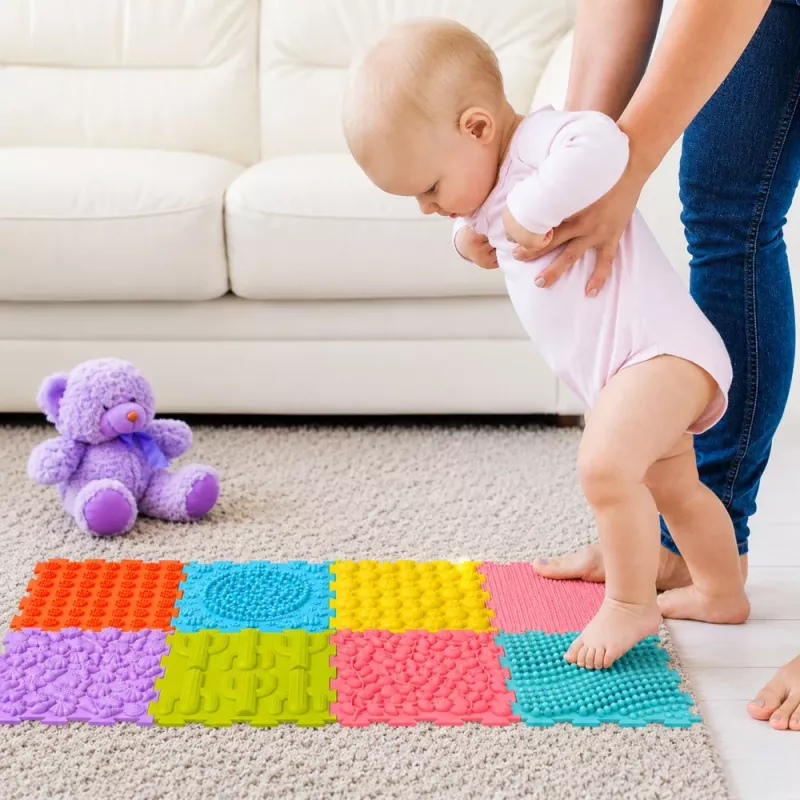 LEAN TOYS tappetino puzzle sensoriale in silicone percorso sensoriale multicolore 25 cm 12 pz.