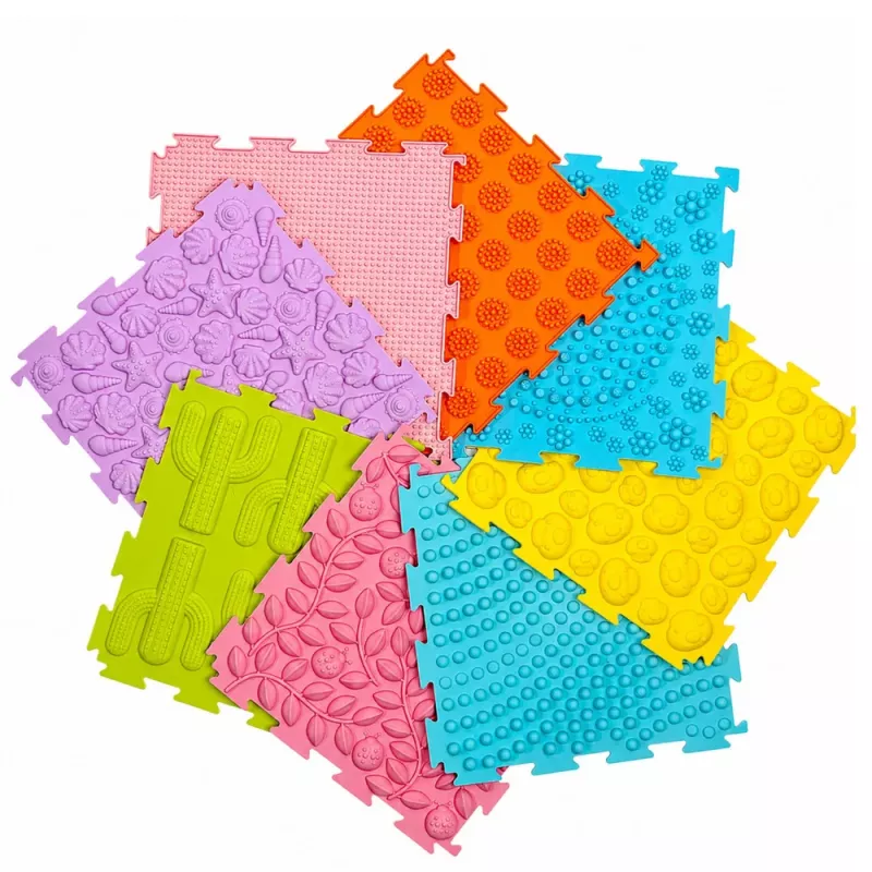 LEAN TOYS tappetino puzzle sensoriale in silicone percorso sensoriale multicolore 25 cm 12 pz.