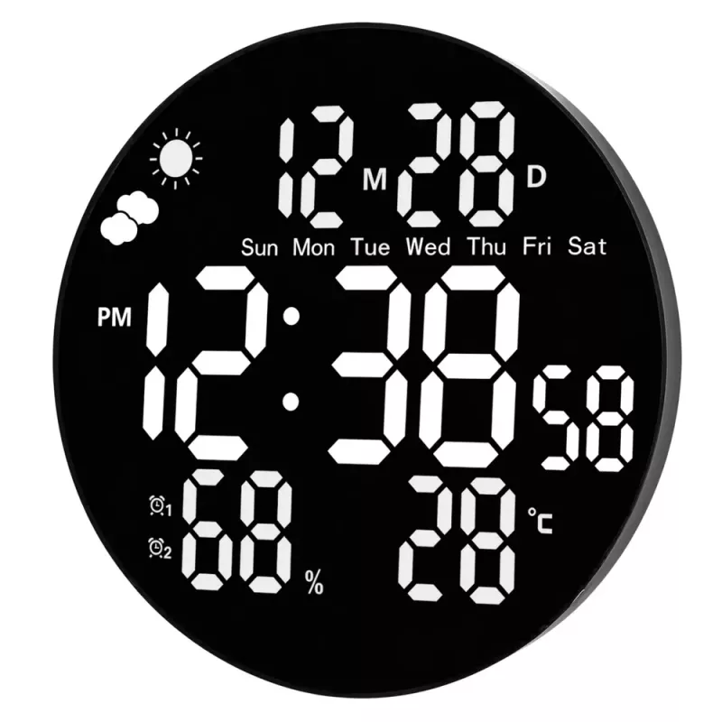 LEAN orologio da parete digitale LED data temperatura umidità allarme telecomando 25 cm