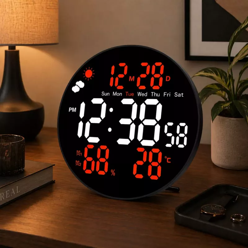LEAN orologio da parete digitale LED data temperatura umidità allarme telecomando 25 cm