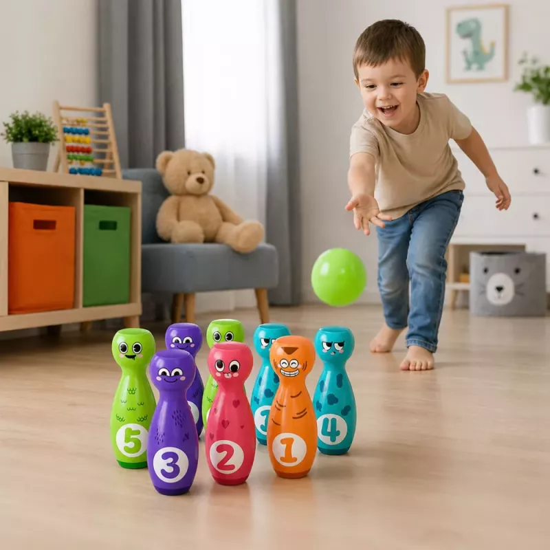 LEAN TOYS bowling con faccine sorridenti gioco educativo per bambini sport di abilità 10 pezzi