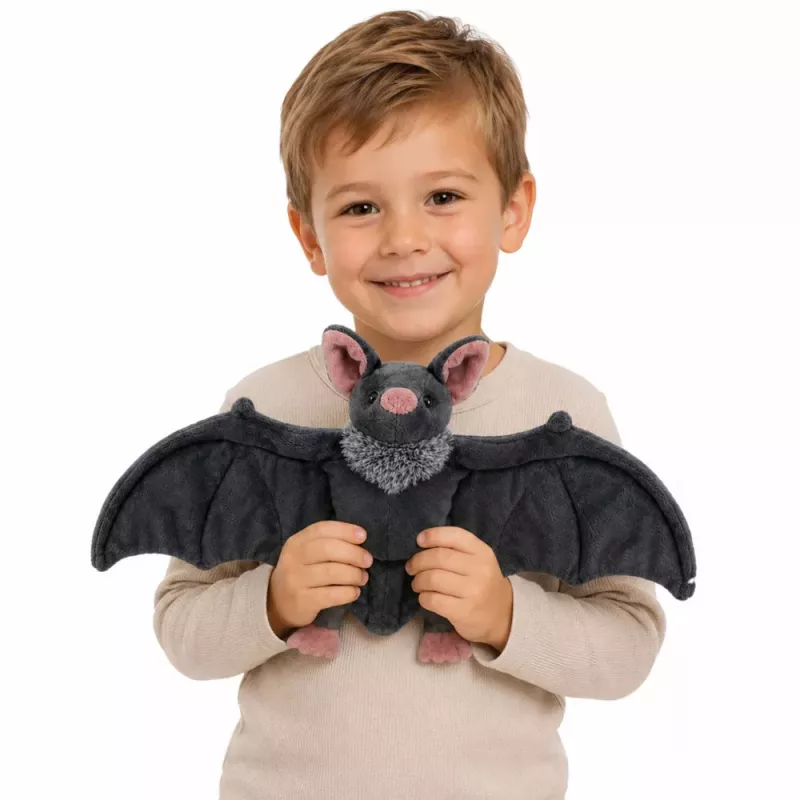 LEAN TOYS Peluche pipistrello con ali pieghevoli grigio 57 cm
