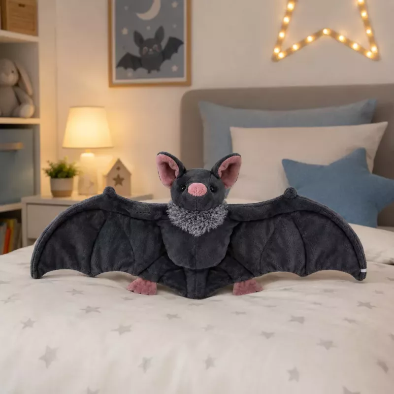 LEAN TOYS Peluche pipistrello con ali pieghevoli grigio 57 cm