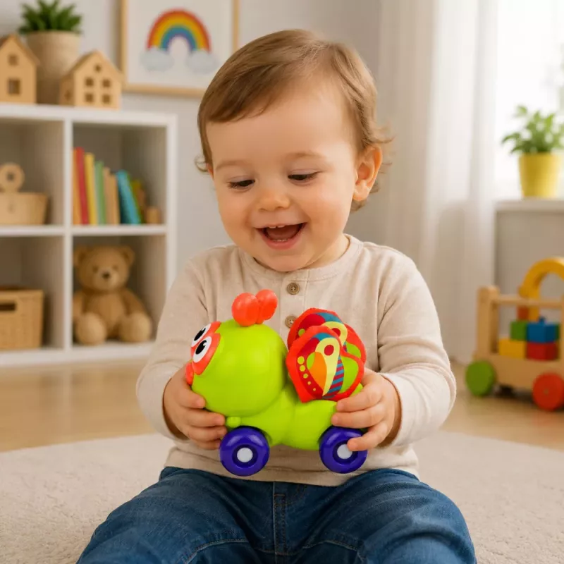 LEAN TOYS Giocattolo sensoriale auto ape interattivo per bambini piccoli verde