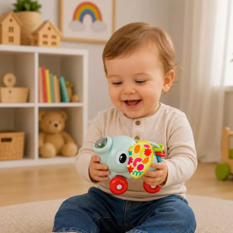 LEAN TOYS Giocattolo sensoriale auto elefante interattivo per bambini piccoli grigio