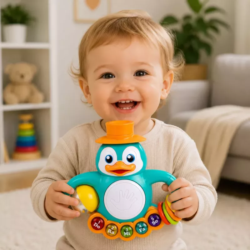 LEAN TOYS Giocattolo interattivo pinguino pianoforte tamburo perline palla sonaglio