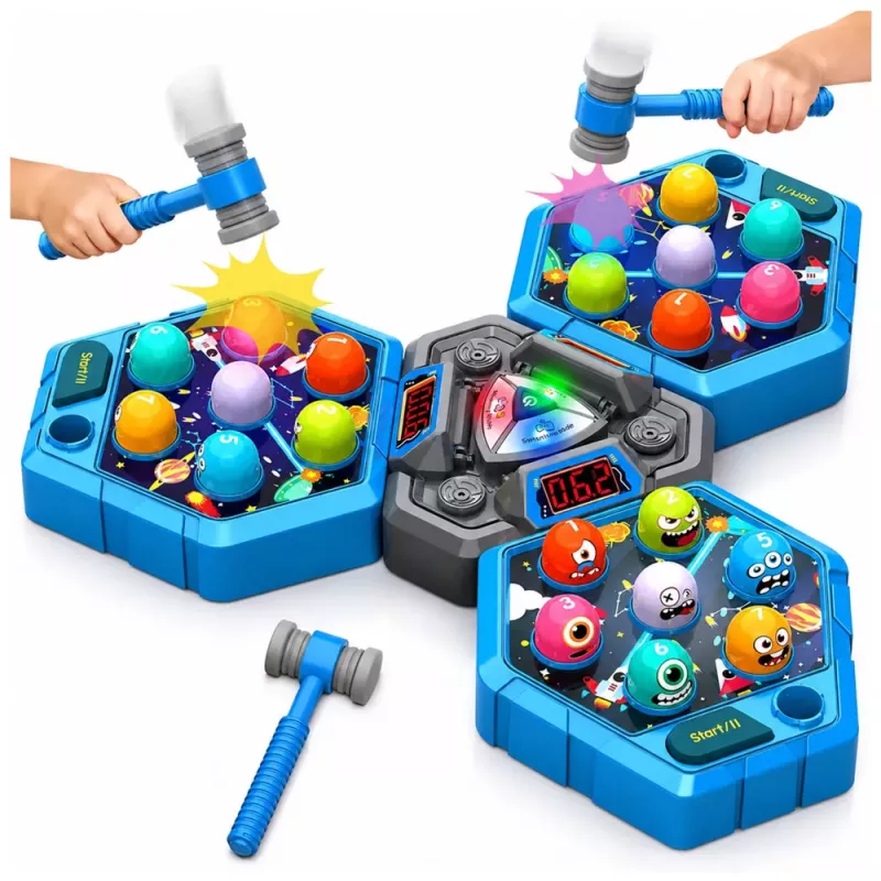 LEAN TOYS Gioco arcade Whack-A-Mole creature per 3 giocatori, 3 modalità, martelli luminosi