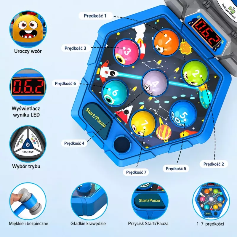 LEAN TOYS Gioco arcade Whack-A-Mole creature per 3 giocatori, 3 modalità, martelli luminosi
